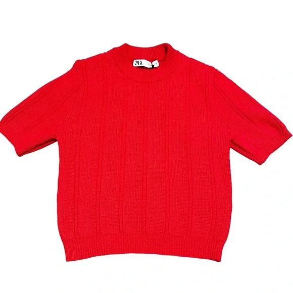 Zara red knit short sleeve sweater size small - Picture 1 of 12